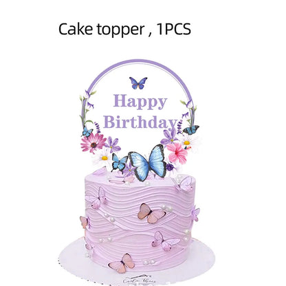 Butterfly Birthday Party Decoration Disposable Party Plates Cup Napkin Tablecloth Butterfly Knìfe Birthday Decoration Baby Showe