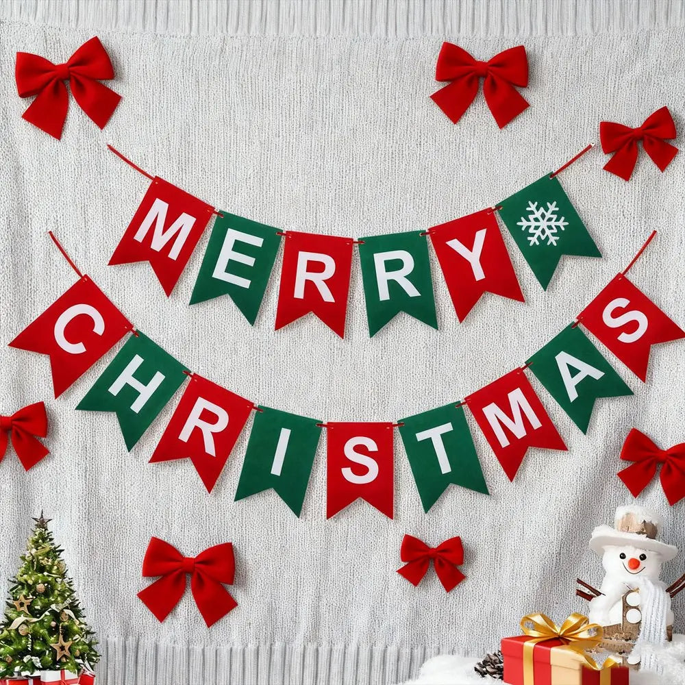 2/4/6 Sets of Red and Green Felt Christmas Party Banners Merry Christmas Party Decorations DIY Indoor or Office Christmas Events