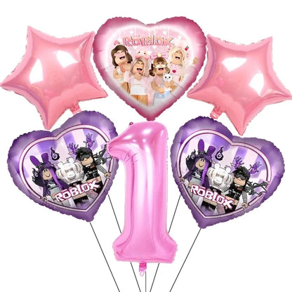 Pink Robloxed Theme Birthday Party Decorations Tableware Set Balloons Cups Plates Banner Backdrop for Girls Baby Shower Supplies