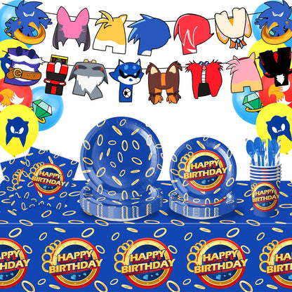 Sonic boys and girls' birthday party decorations, baby party decorations, disposable tableware stickers，tablecloths，back drop。