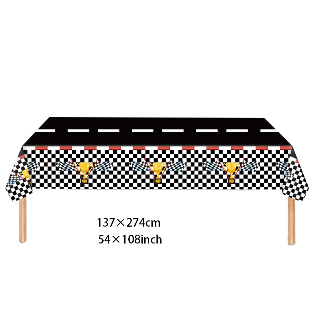 Racing Car Table Runner Tablecloths Table cover checkered flag racing road track kids Race Car Themed birthday Party Decoration