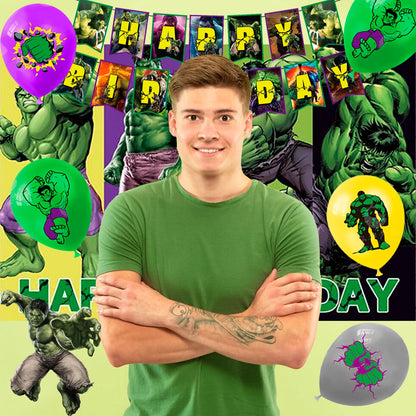 Hulk  Party Decorations,112pcs Hulk Birthday Party Decorations&Tableware-Balloons Backdrop Plates etc Marvel Hulk Party Supplies