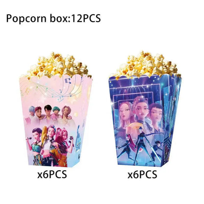 Kpop Demon Hunters Theme Disposable Tableware Set Party Supplies Huntrix Saga Boys Cake Toppings Hanging Cloth Party Decoration