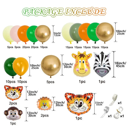 10 Sets Forest Themed Party Balloons Decoration Birthday Party Balloon Arch Garland Set with Animal Foil Balloons
