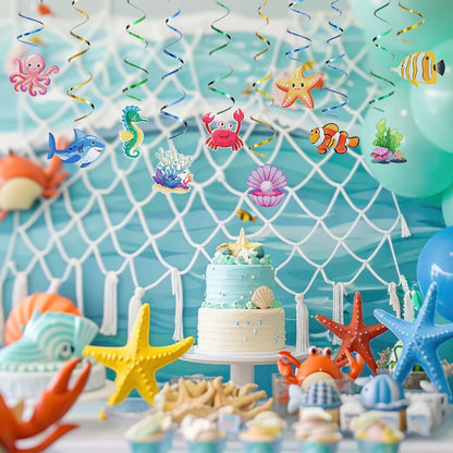 Ocean Party Decorations Under The Sea Banner Jellyfish Crab Seahorse Fish Sea Shell Hanging Swirls Baby Shower Birthday Supplies