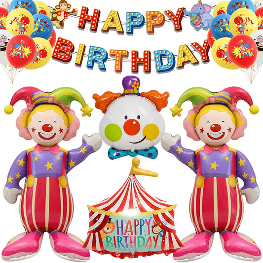 Carnival Theme Party Decoration Self Standing Clown Circus Balloons Happy Sign Banner for Carnival Birthday Party Decor Supplies
