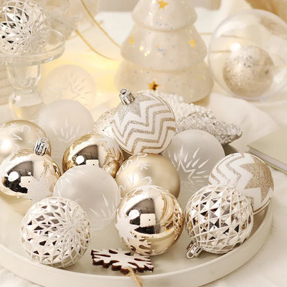 New Christmas Decorations 16 Champagne Gold White Ball Ornaments Christmas Tree Hanging Decorations Home Party Decorative Pieces