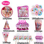 Pink Robloxed Theme Birthday Party Decorations Tableware Set Balloons Cups Plates Banner Backdrop for Girls Baby Shower Supplies