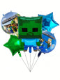 5pcs My World Pixel Video Themed Party Decorations Set，Hanging Banners 、Balloons,Suitable For Birthday、Halloween、Christmas Party