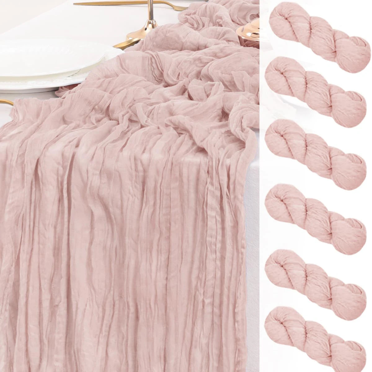 Dusty Pink Semi-Sheer Wedding Table Runner Gauze Cheesecloth Table Setting Dining Wedding Party Christmas Arches Cake Decor