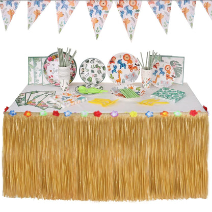 Straw Table Skirt Hawaiian Party Grass Table Skirt Themed Party For Tropical Hawaiian Sea Wedding Birthday Party Decoration