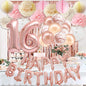16th Birthday Party Decorations with Happy Birthday Balloons Foil Curtain Rose Gold Foil Dots Paper Lanterns Sweet 16 Birthday