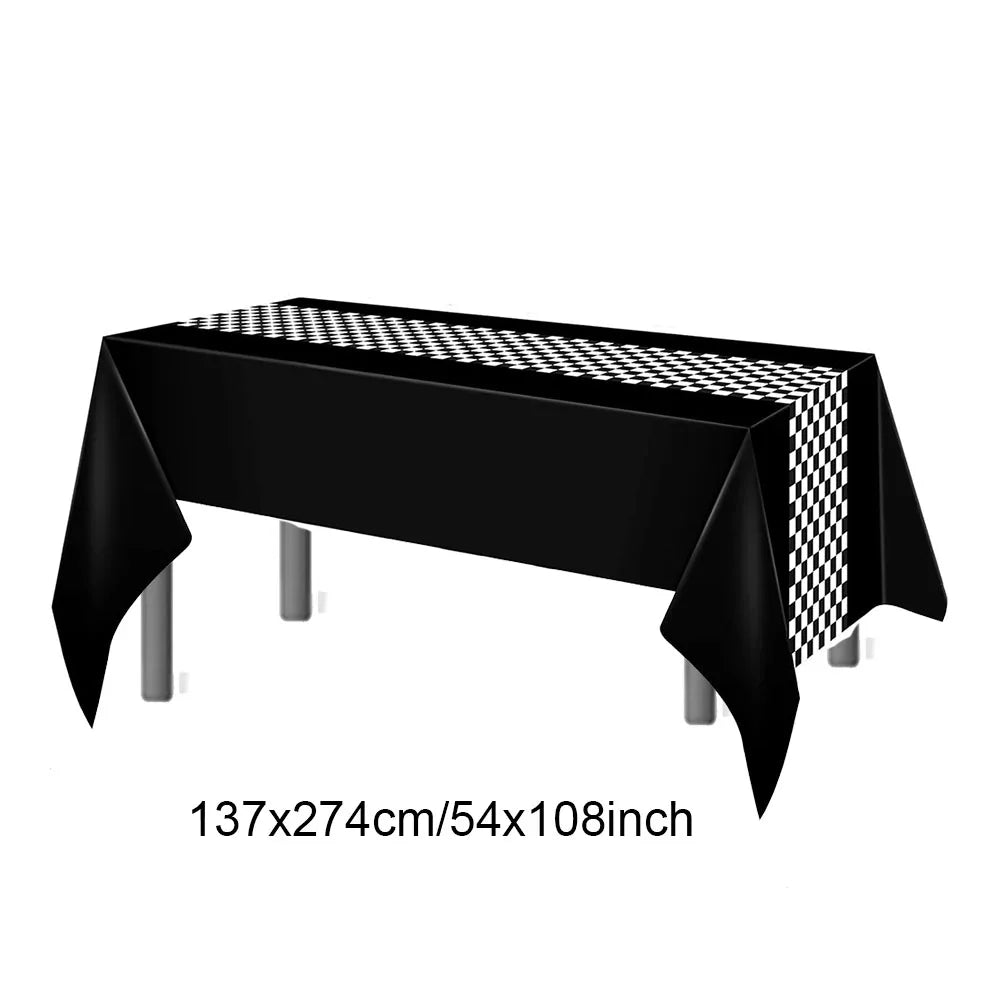 Checkered Race Car Party Tablecloths Black White Checkered Flag Tablecloth Racetrack Tablecover Racing Birthday Party Supplies