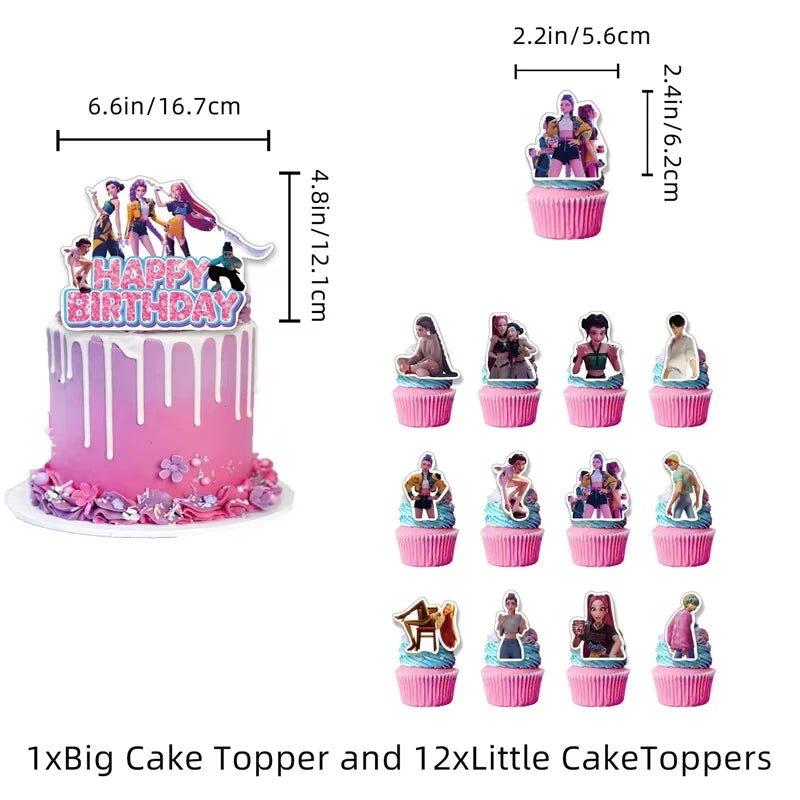 Kpop Demon Hunters Theme Disposable Tableware Set Party Supplies Huntrix Saga Boys Cake Toppings Hanging Cloth Party Decoration
