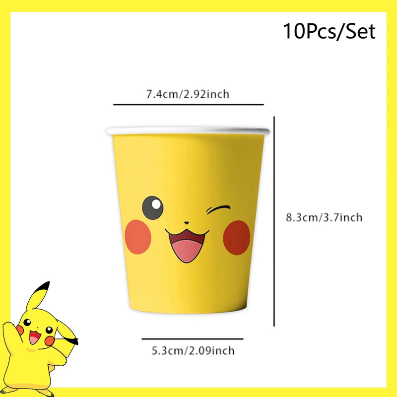 Pokemon Birthday Party Decoration Pikachu Balloons Disposable Tableware Cup Napkin Plate Tablecloth Baby Shower Cake Topper Flag