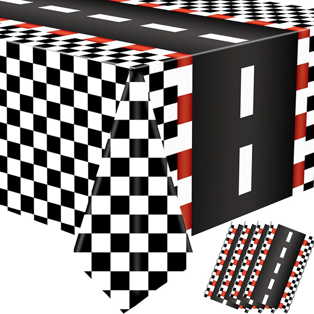 Checkered Race Car Party Tablecloths Black White Checkered Flag Tablecloth Racetrack Tablecover Racing Birthday Party Supplies