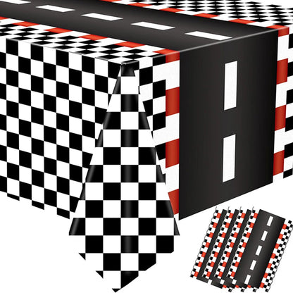 Checkered Race Car Party Tablecloths Black White Checkered Flag Tablecloth Racetrack Tablecover Racing Birthday Party Supplies