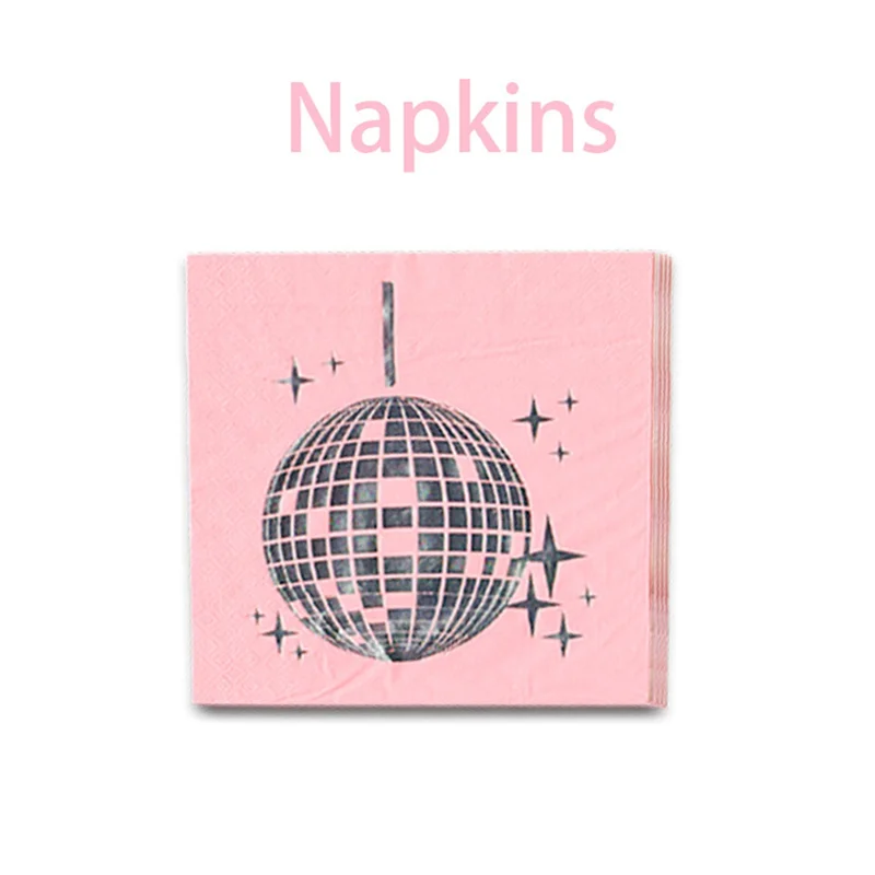 Disco Party Supplies Plates Napkins Tablecloths Pink Disco Birthday Party Decorations 70S Pink Themed Tableware Set-AT64