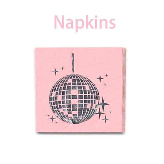 Disco Party Supplies Plates Napkins Tablecloths Pink Disco Birthday Party Decorations 70S Pink Themed Tableware Set-AT64