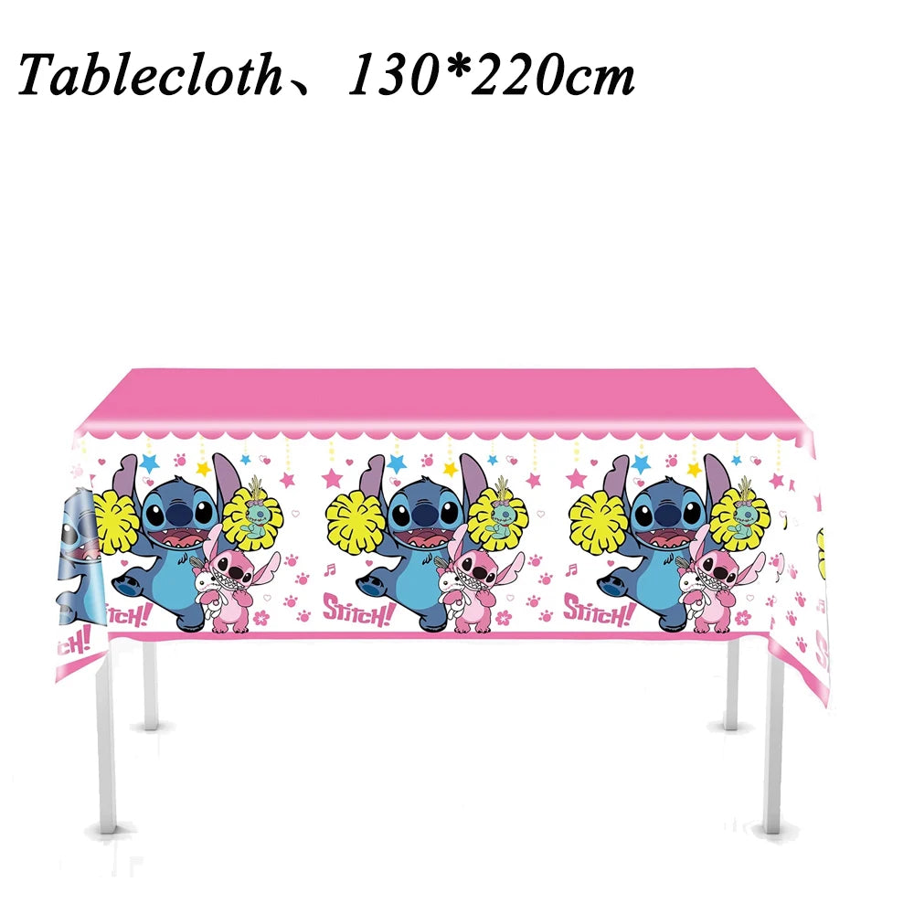 Lilo&Stitch Party Tablecloth Kids Treat Party Supplies Pink  Stitch Angel Tablecloth for Kids Baby Shower Disposable Tablecover