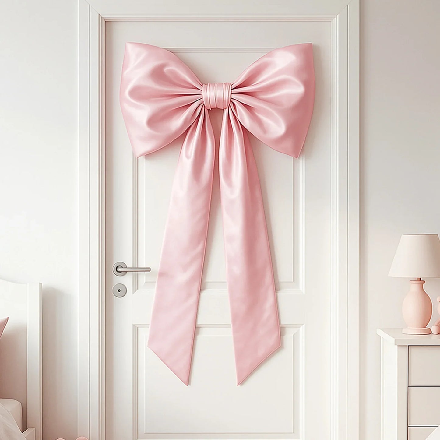 43 x 24 Inches Large Bow Themed Party Decorations Giant Pink Bow Decor Satin Ribbon, Contains Felt Big Pink Bow Wall Decor