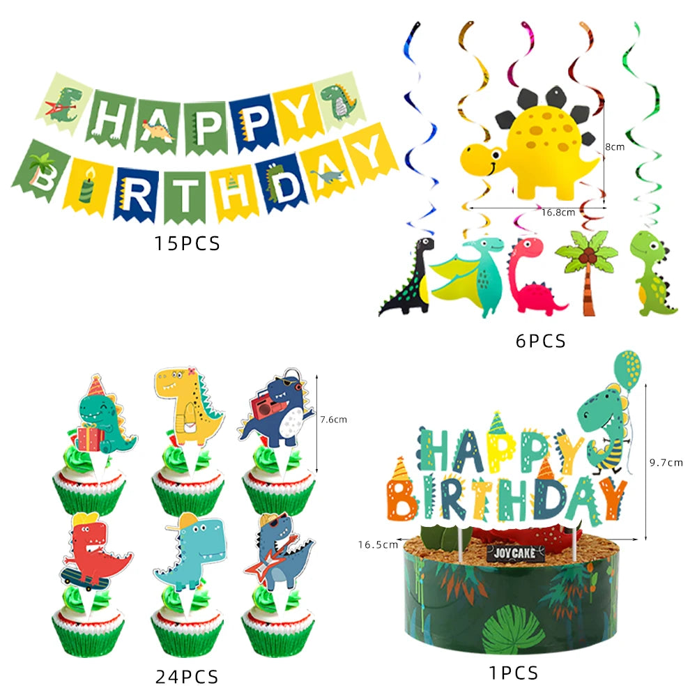 Cartoon Dinosaur Birthday Party Decorations Latex Balloons Baby Shower Cup Plate Napkins Straw Kids Favors For Party Supplies