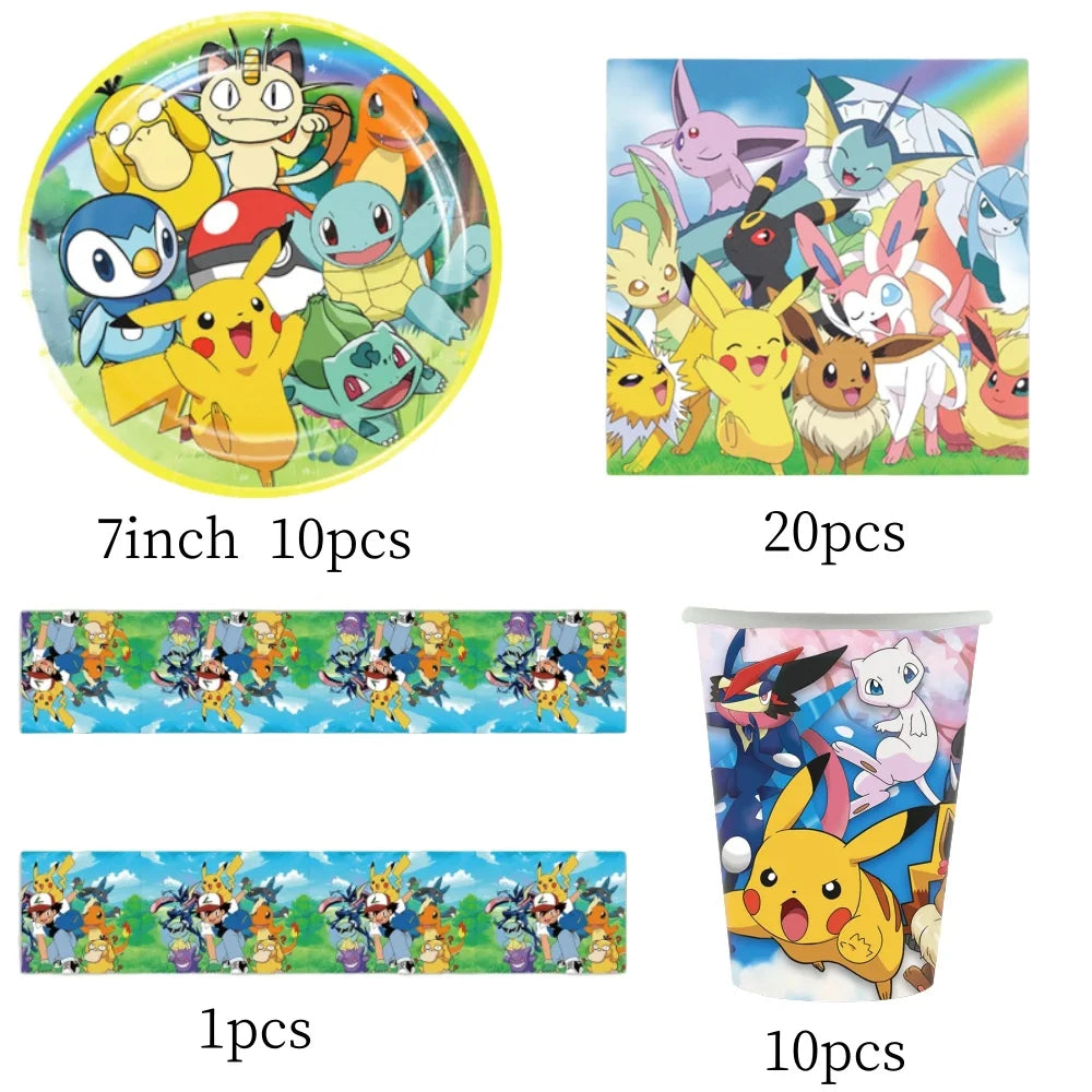 Pokemon Party Decorations Girls Party Pink Tableware Set Plate Cup Napkin Tablecloth Baby Shower Kids Birthday Party Supplies