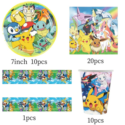 Pokemon Party Decorations Girls Party Pink Tableware Set Plate Cup Napkin Tablecloth Baby Shower Kids Birthday Party Supplies