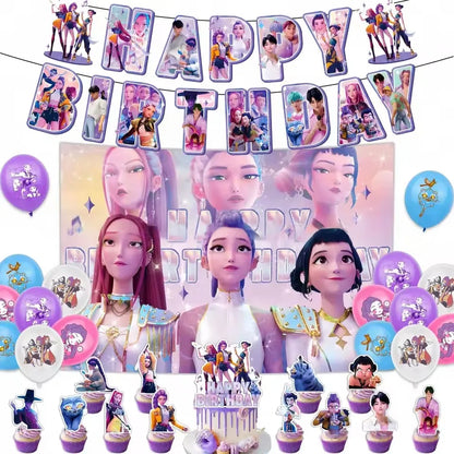 Demon Hunters Party Decoration Set Balloons Banner for Birthday Party Korean Kpop Anime Party Pulling Outdoor Picnic Supplies