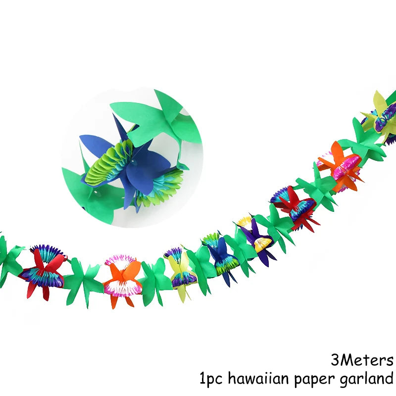 Tropical Party Decorations  Hibiscus Flower Garland Strawberry Cups Luau Grass Table Skirt Summer Beach Hawaiian Party Supplies
