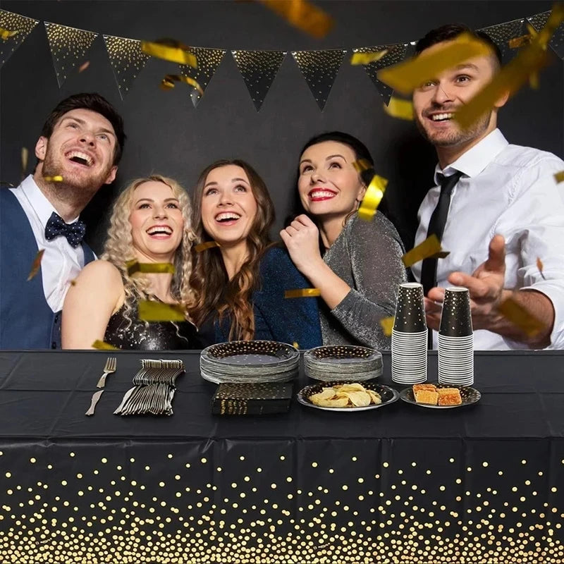 Birthday Party Decorations Tablecloth Black Gold Dots Tablecover Dinner Supplies for Wedding Decorations