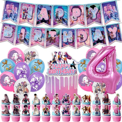 Kpop Demon Hunters Theme Disposable Tableware Set Party Supplies Huntrix Saga Boys Cake Toppings Hanging Cloth Party Decoration