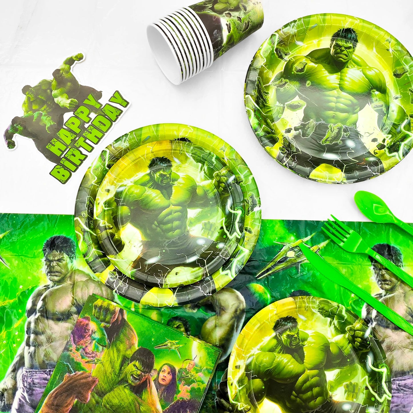 Hulk  Party Decorations,112pcs Hulk Birthday Party Decorations&Tableware-Balloons Backdrop Plates etc Marvel Hulk Party Supplies