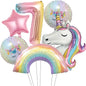 Rainbow Unicorn Aluminum Balloon 32inch Gradient Number Balloon Unicorn Party Supplies Unicorn Party Decoration Baby Shower
