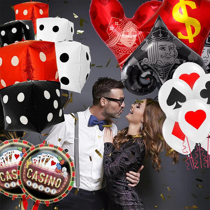 Casino Party Decoration Dice Balloon Lucky 7 Foil Balloon Latex Poker Balloons Casino Poker Party Las Vegas Wedding Decorations