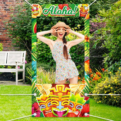Summer Themed Party Decorations Photo Booth Frame Props Pool Flamingo Hawaiian Party Shooting Backdrop Props Baby Shower Banner