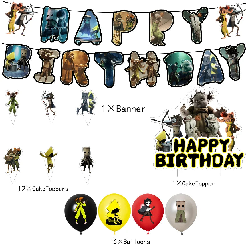 Game L-Little Nightmaresd 3 Birthday Party Decorations Balloons Banner Cake Topper Anime Backdrop Halloween Decor Kids Gifts