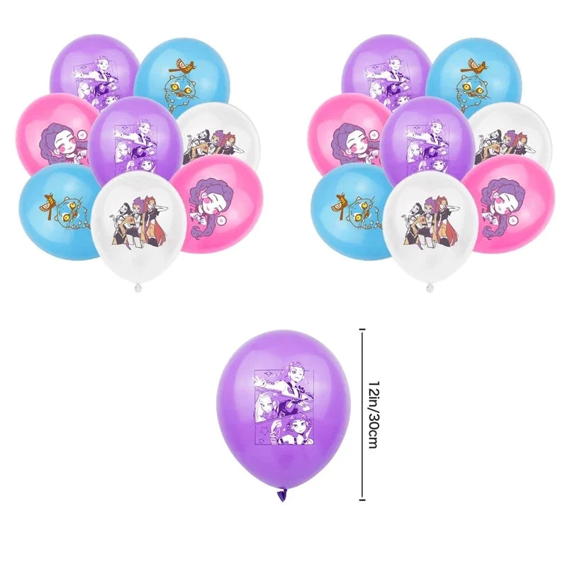 Demon Hunters Party Cutlery Set Banner Backdrop Balloons Cake Topper Outdoor Picnic Supply Birthday for Korean Kpop Anime Party