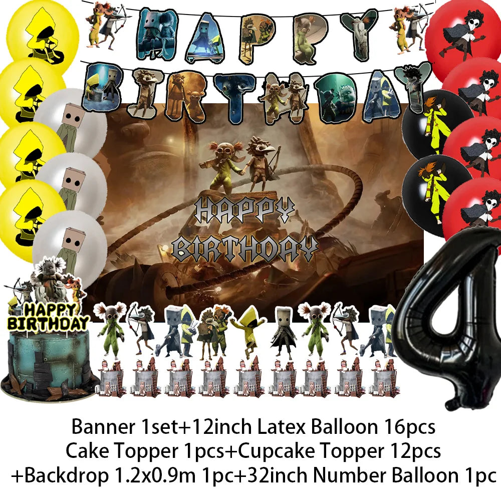Game L-Little Nightmaresd 3 Birthday Party Decorations Balloons Banner Cake Topper Anime Backdrop Halloween Decor Kids Gifts