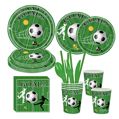 Soccer Theme Disposable Tableware Set Paper Plates Cups Napkins Tablecloth Boys Sports Football Birthday Party Decor Supplies