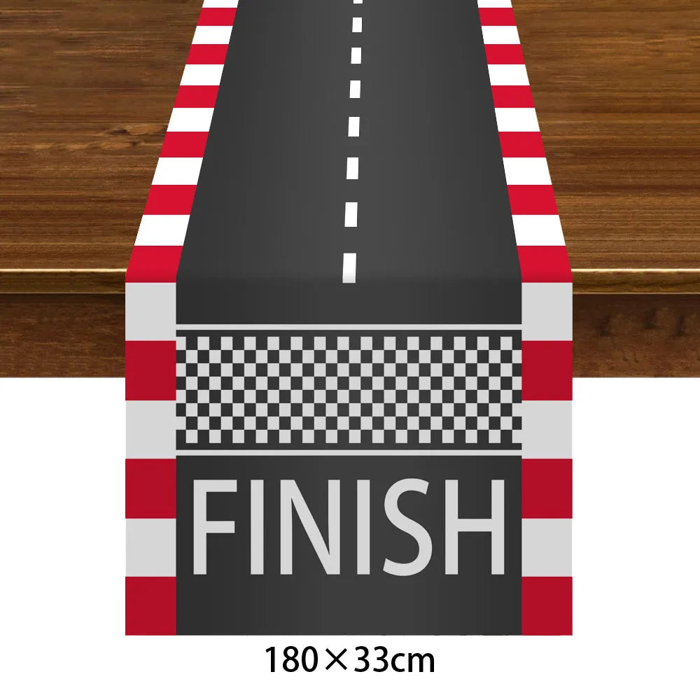 Racing Car Table Runner Tablecloths Table cover checkered flag racing road track kids Race Car Themed birthday Party Decoration