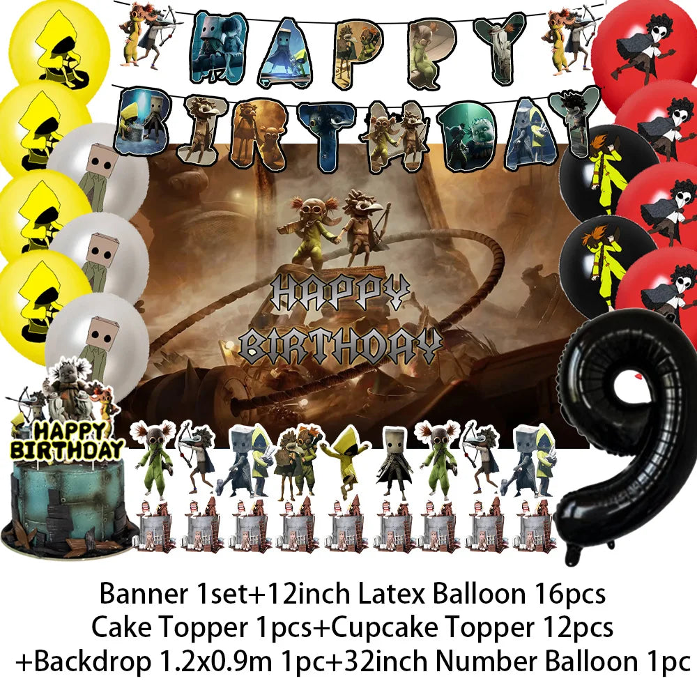 Game L-Little Nightmaresd 3 Birthday Party Decorations Balloons Banner Cake Topper Anime Backdrop Halloween Decor Kids Gifts