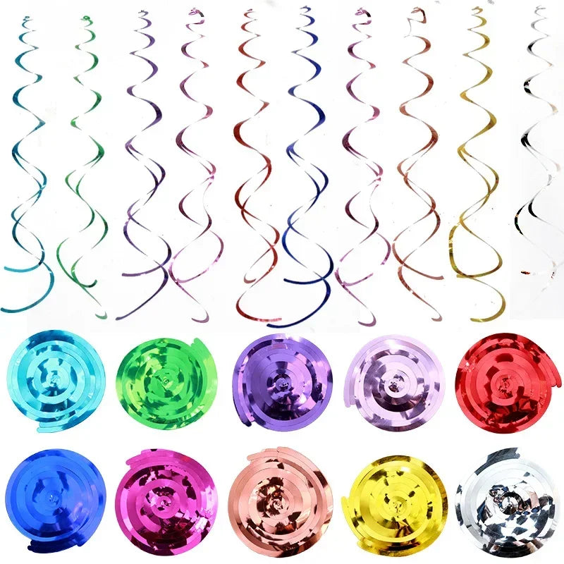 6pcs Party Spiral Decoration Birthday Party Wedding Decorative Ornaments Foil Swirls Banner Tassels Garland