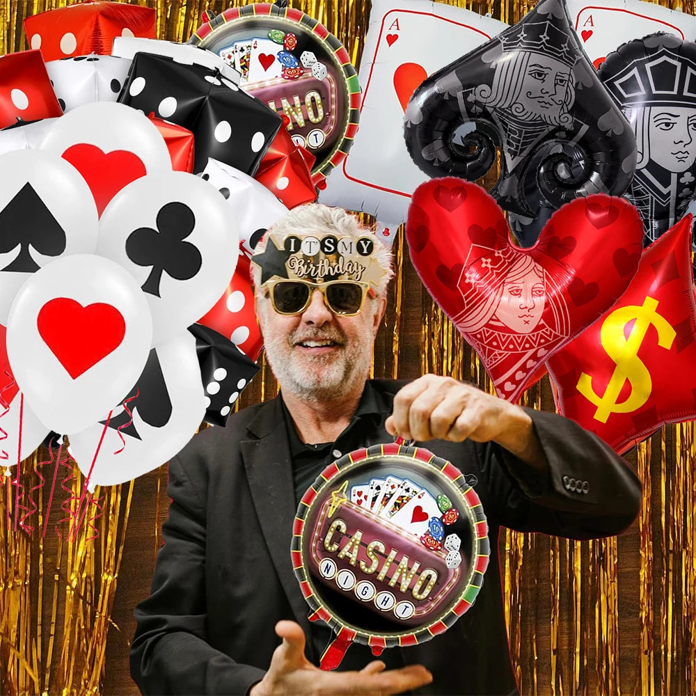 Casino Party Decoration Dice Balloon Lucky 7 Foil Balloon Latex Poker Balloons Casino Poker Party Las Vegas Wedding Decorations