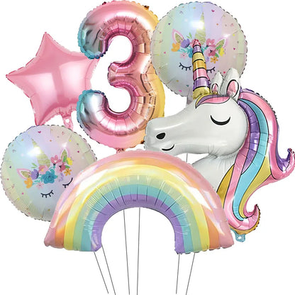 Rainbow Unicorn Aluminum Balloon 32inch Gradient Number Balloon Unicorn Party Supplies Unicorn Party Decoration Baby Shower