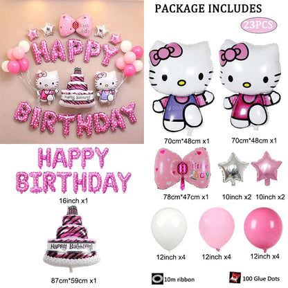 Cartoon Party Balloon Decoration Cute Hello Kitty Birthday Kids Theme Scene Layout Hello Kitty Room Decor Kawaii Gift for Girls