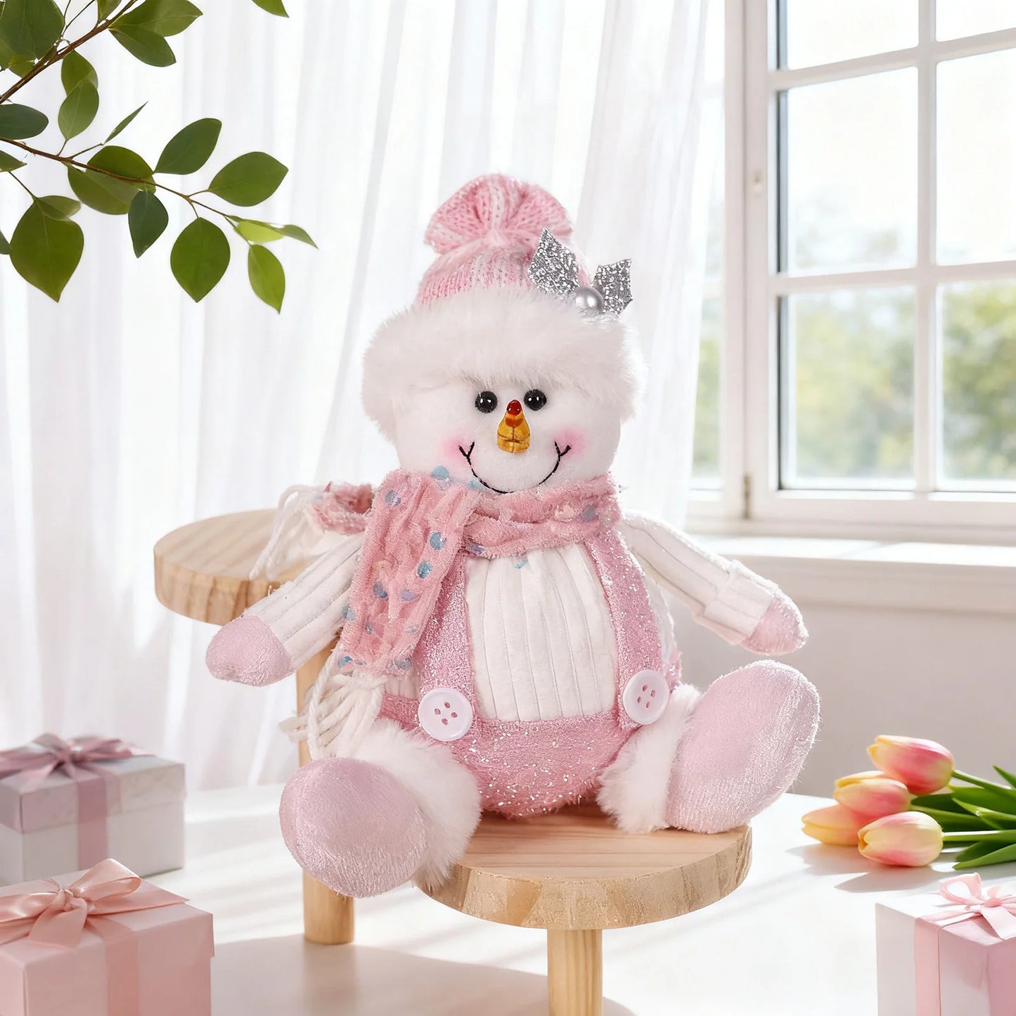 Christmas Decorations Sitting Sequined Cartoon Doll Pink Christmas Series Pendant Christmas Party Scene Dress Up Kids Gifts