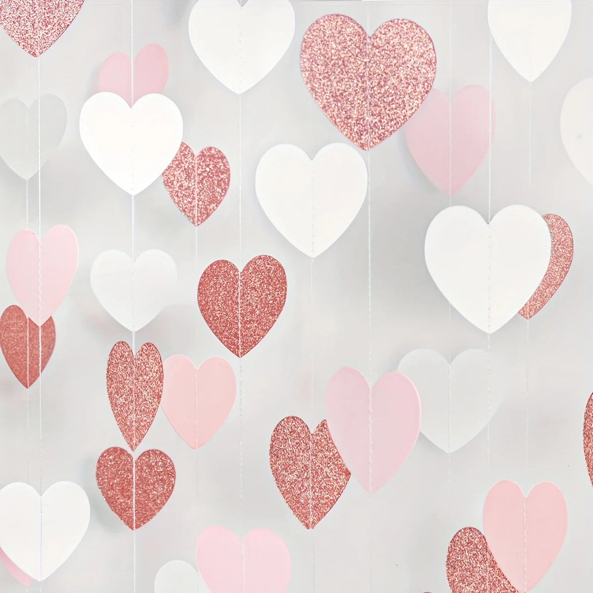 1pc Rose-Golden Pink White Party Decorations - Paper Heart Streamers Garland Galentines Valentines Day Decorations
