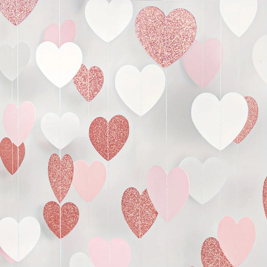1pc Rose-Golden Pink White Party Decorations - Paper Heart Streamers Garland Galentines Valentines Day Decorations