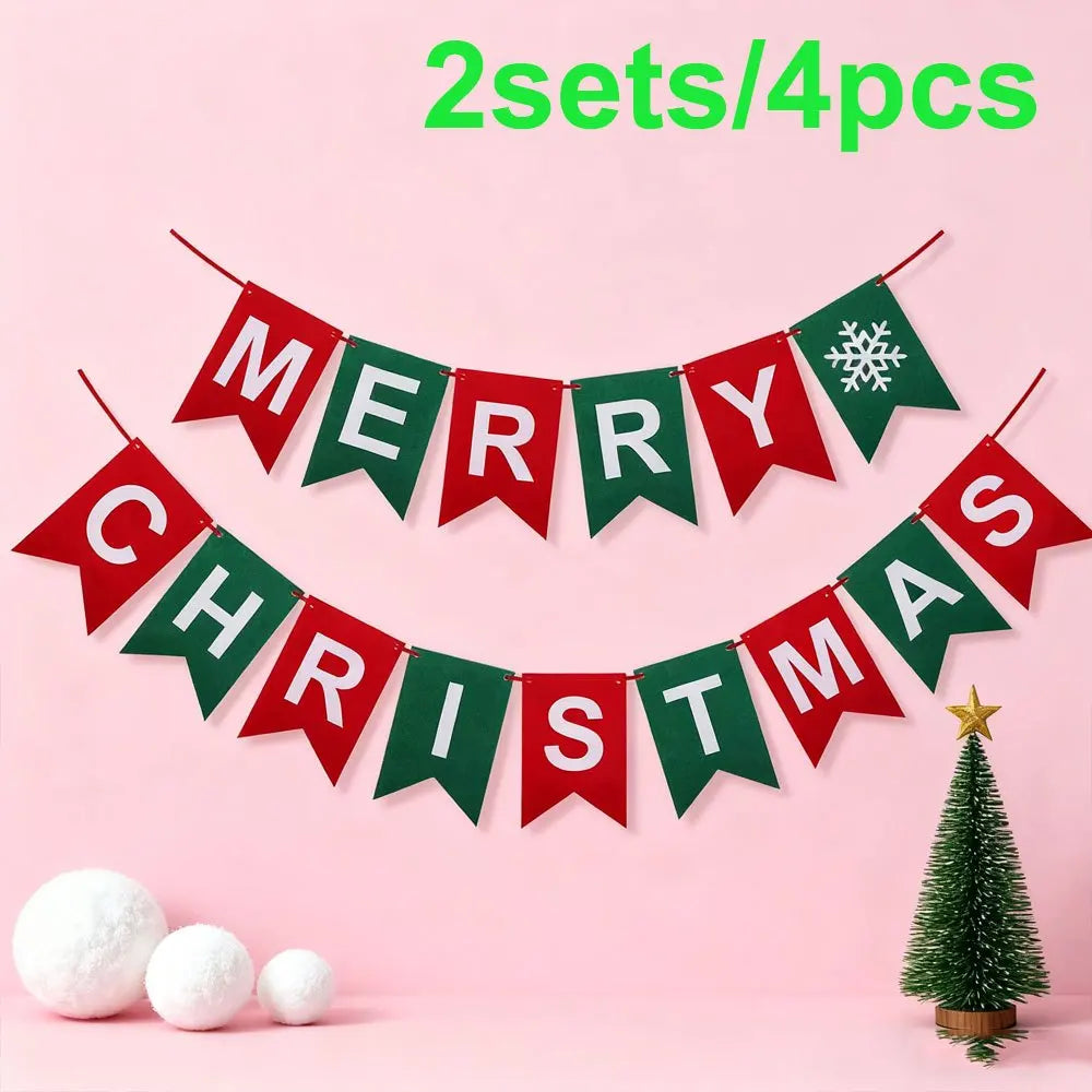 2/4/6 Sets of Red and Green Felt Christmas Party Banners Merry Christmas Party Decorations DIY Indoor or Office Christmas Events